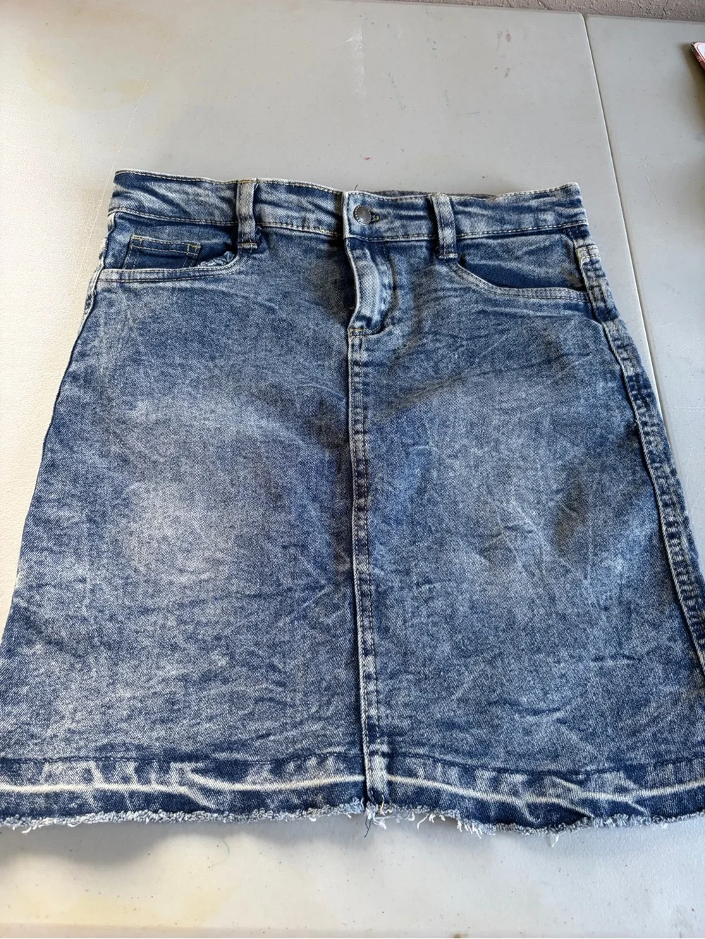 Classic Blue Acid-Wash Denim Skirt